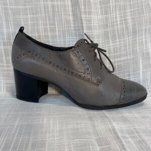 Franco Sarto Alberta Cap Toe Gray Leather Lace Up Oxford Heeled Shoes Womens 7